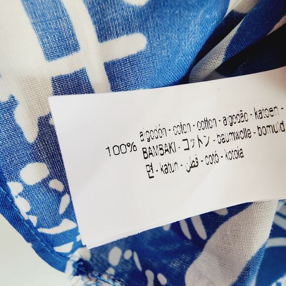 Zara Blue & White Tropical Print Short Sleeve Button Up Top 100% Cotton Medium - Picture 4 of 5